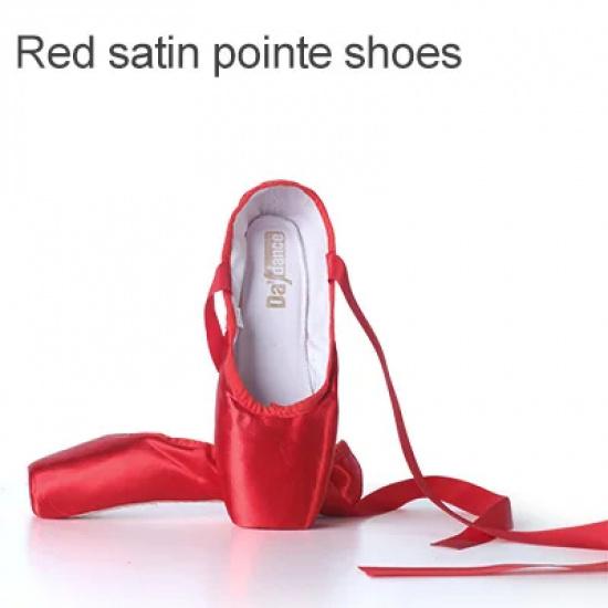 Women Ballet Pointe Shoes Professional Girls Satin Pink Ballerina Shoes With Silicone Toe Pad Kids Girls Ballet Shoes 31 красный
