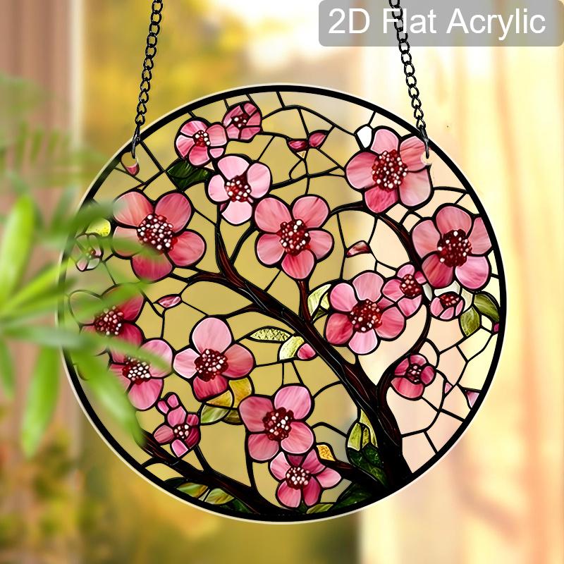 

Acrylic Cherry Blossom Flower Suncatcher Stained Glass Effect Window Hanging Ornament Floral Themed Gift for Home 20cm/7.87Inches