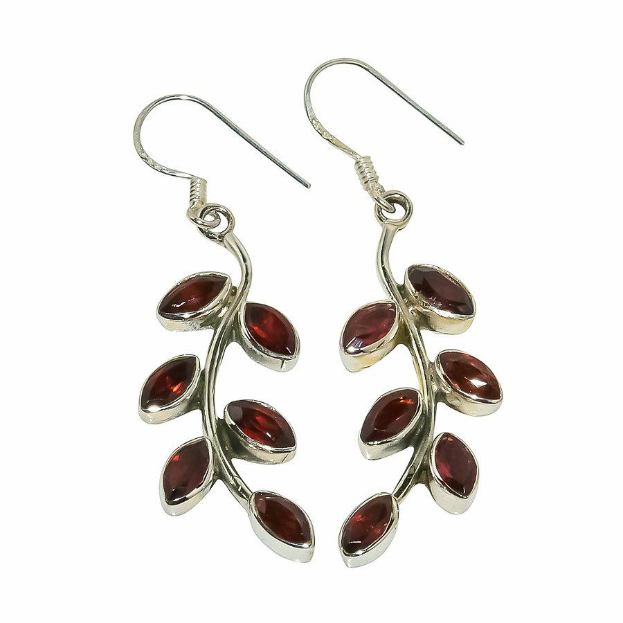 Natural Garnet Gemstone Handmade 925 Solid Sterling Silver Earring 1.75" L9P51