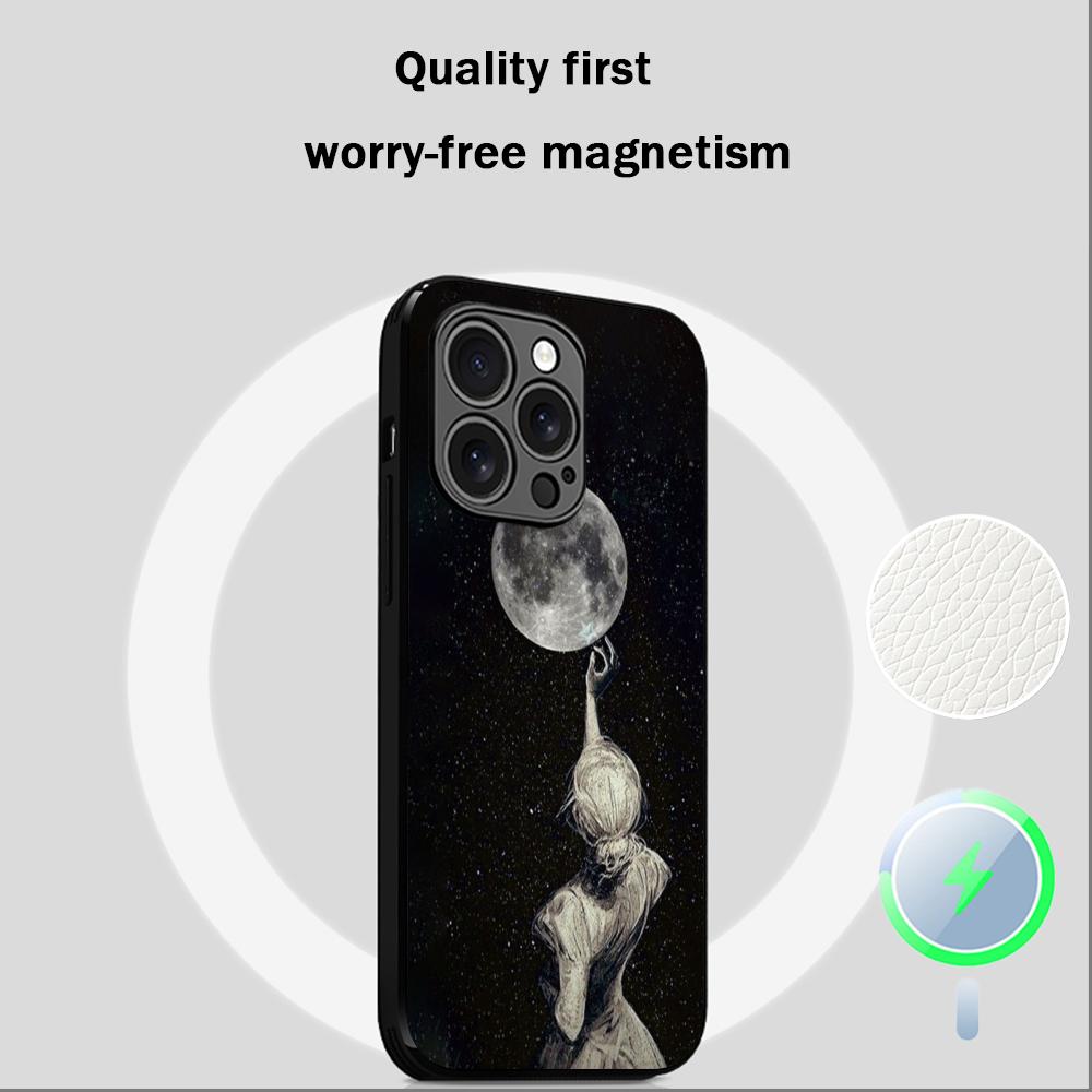 Cool moon fashion poster pattern Phone Case For iPhone 17 16 15 14 13 12 Plus Pro Max High-end Luxury Magsafe Sheepskin