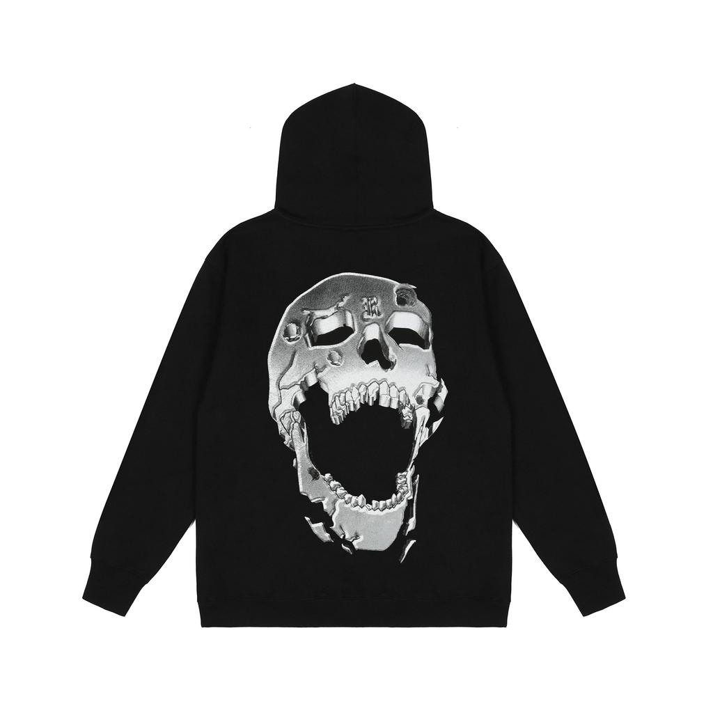 Wholesale 2021 European and American Trendy Brand REVENGE Skull Print Loose Fleece Hooded Sweater Hoodie Men's and Women's Models