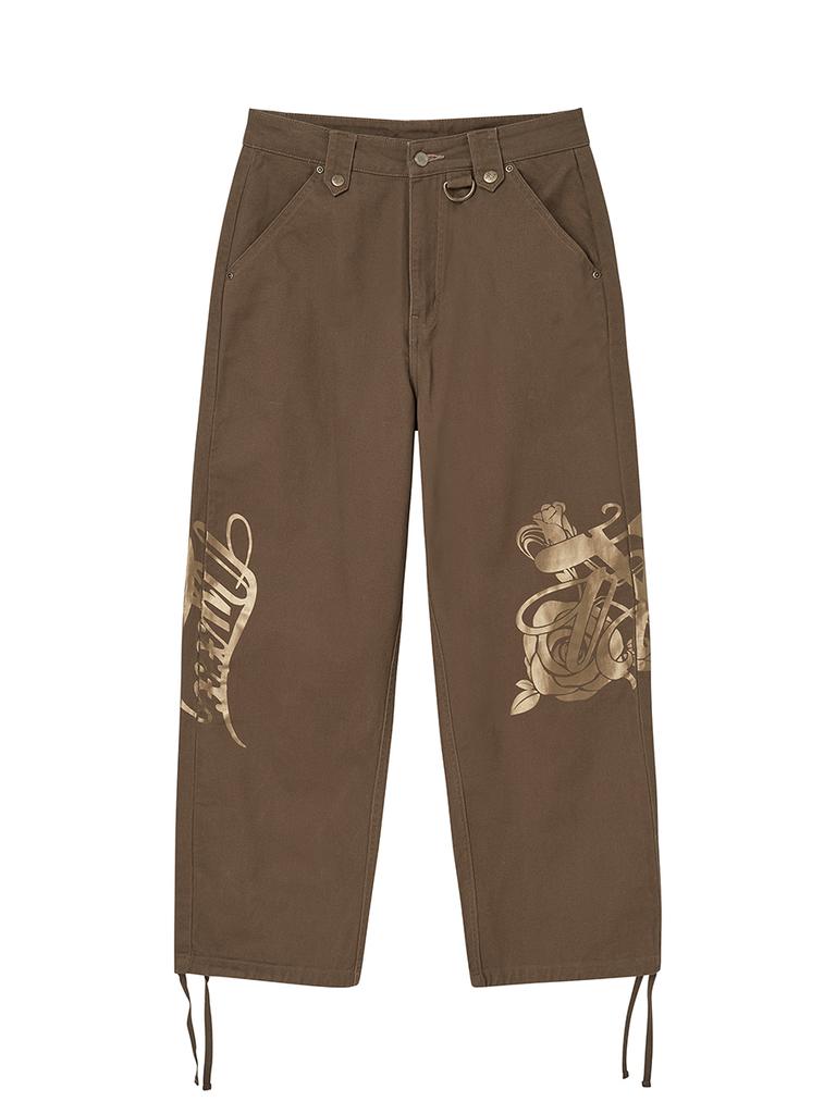 NYXX Emblem Printing Cotton Pants Brown