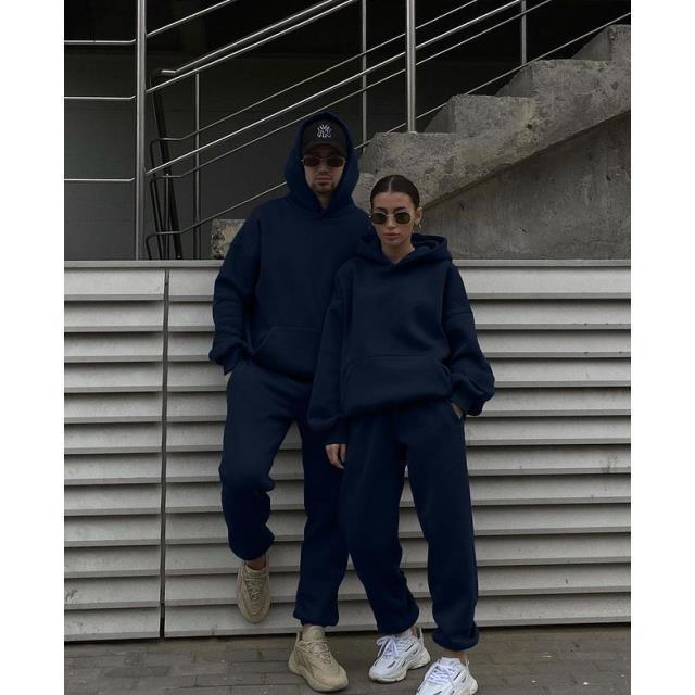 Autumn and Winter Couples Plus Velvet Fashion Hooded Sweater Suit Is Now Casual Loose Long-sleeved