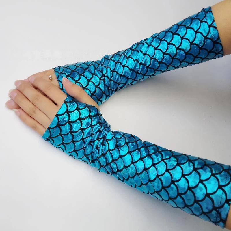 1 Paar Gotische Cosplay Halloween Bühnenperformance Party Armstulpen Meerjungfrau Fischschuppenmuster Fingerlos Lange Handschuhe Für Damen