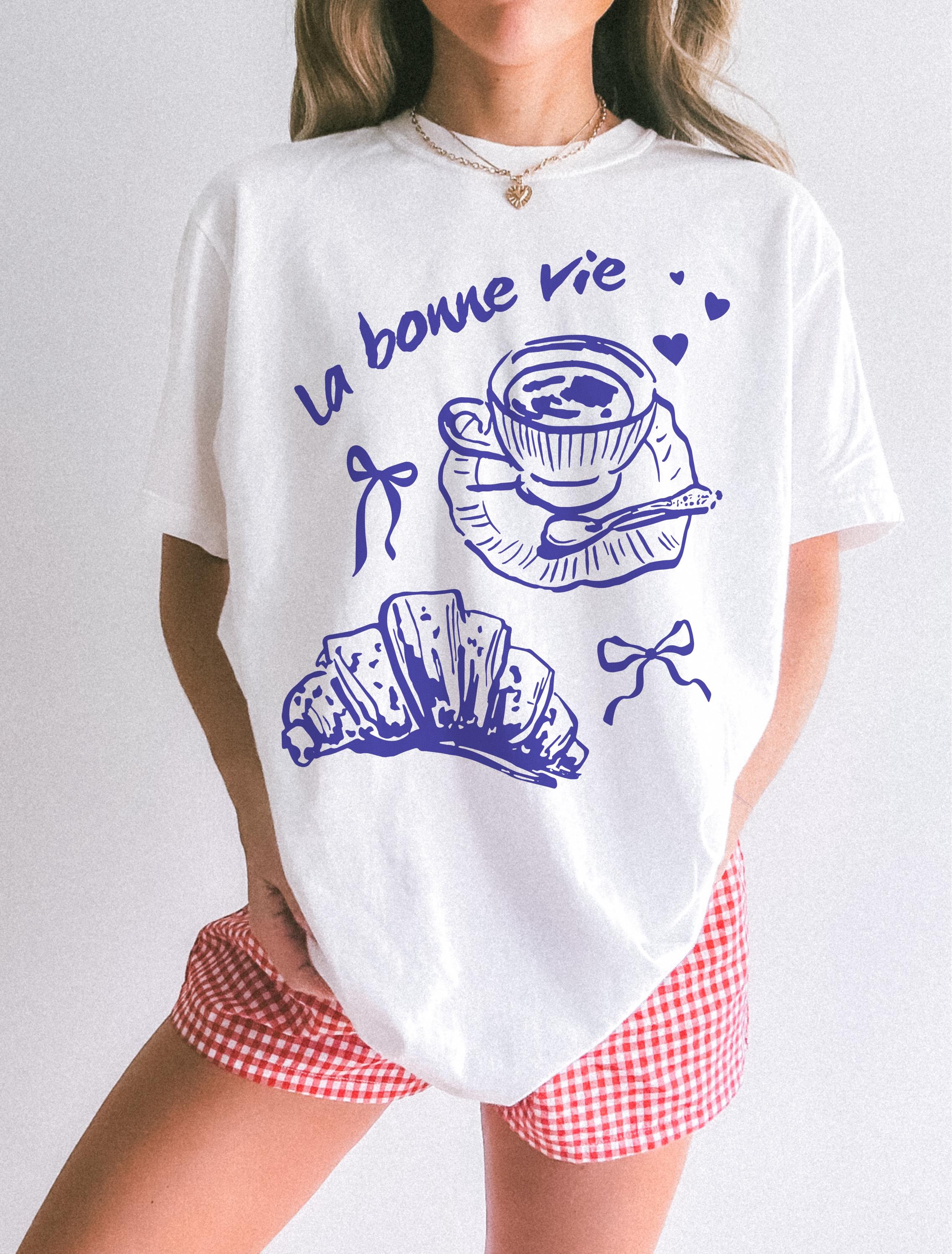 

2026 Summer Womens Vintage Paris Croissant Coffee TShirt Unisex Cotton and Breathable Short Sleeve Oversized Loose Casual 4XL
