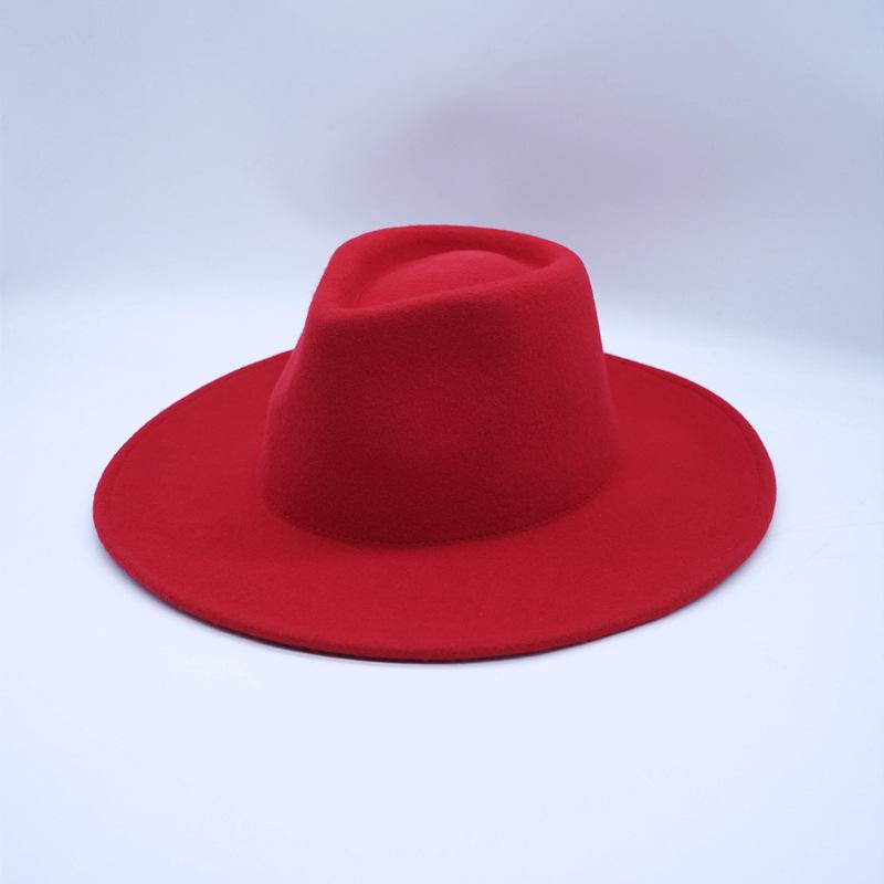 Dámský červený jazzový klobouk z vlněné plsti - Podzim Zima Retro Široká krempa