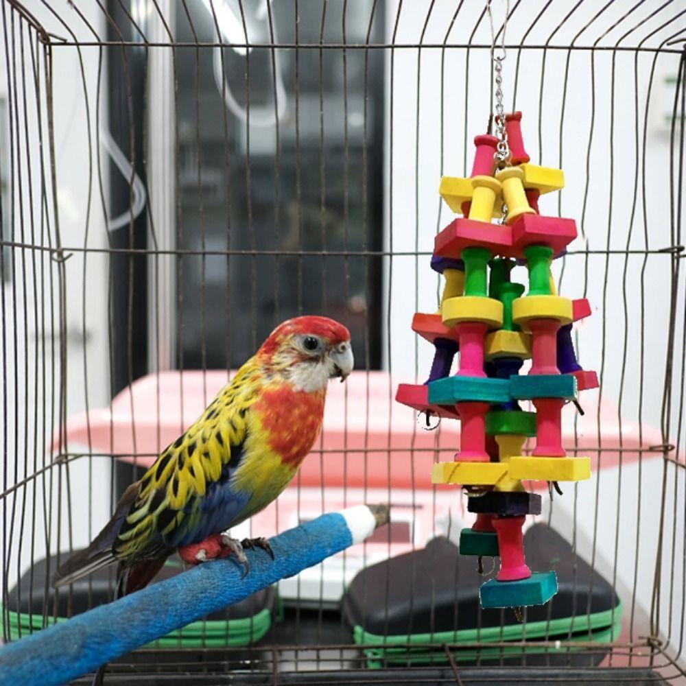 

Bite Resistant Bird Chew Toy Colorful Wood Blocks Tearing Toys Bird Cage Toy Grinding colorful