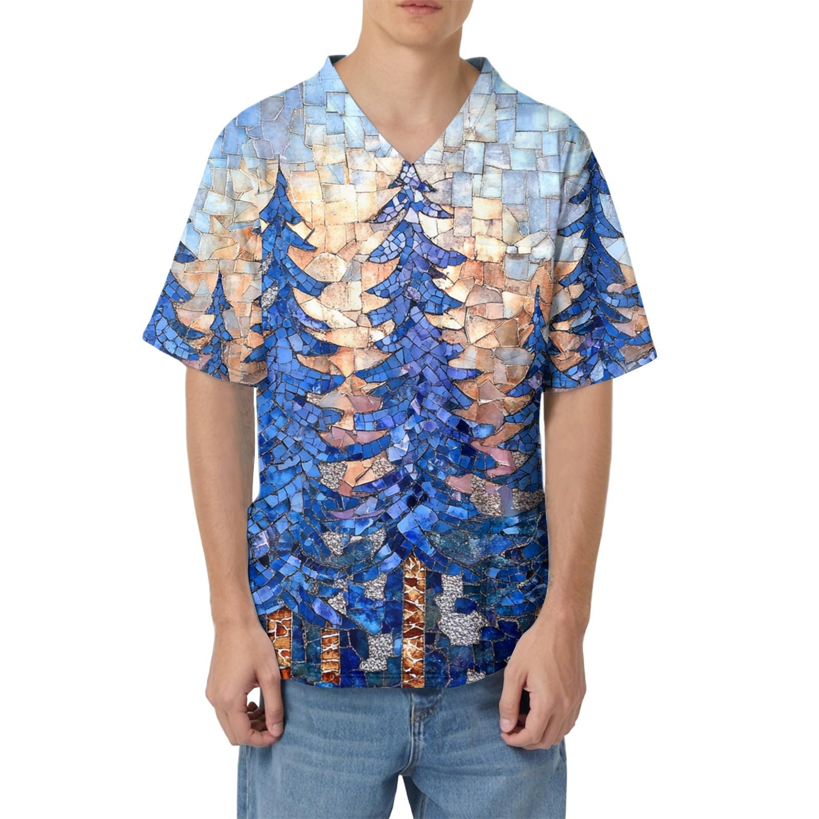 

Мужская рабочая блузка с короткими рукавами и v-образным вырезом с принтом, топ с нагрудным карманом M