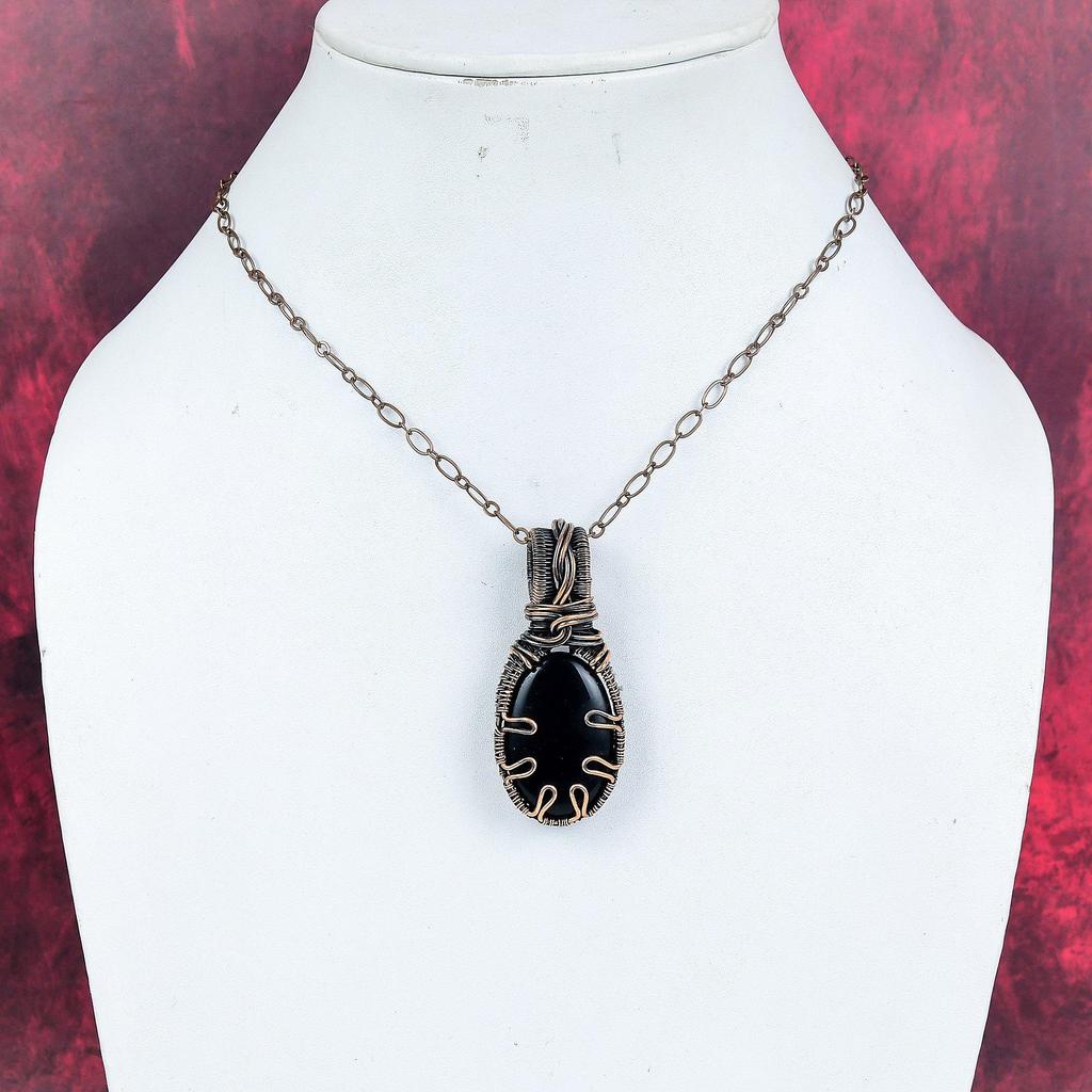 Black Onyx Pendant Copper Wire Wrapped Pendant Handmade Pendant Black Onyx Gemstone Jewelry Decent Pendant Gifts for Mom Copper Wire Jewelry