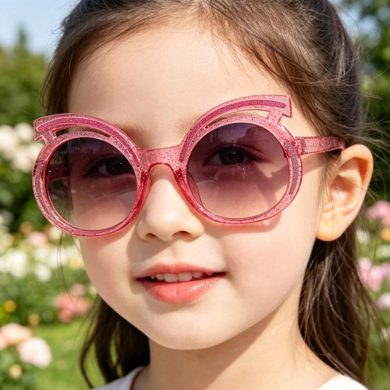 Cute Boys and Girls Eyebrow Shape Round Sunglasses Shiny Frame Anti‑UV Fashion Children Outdoor Party Sun Glasses