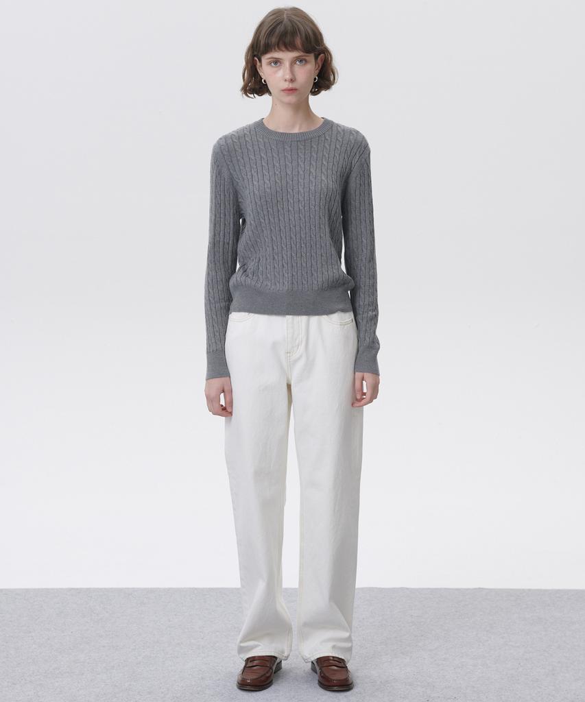 PLAC WOMEN Cable Round Neck Knit Charcoal
