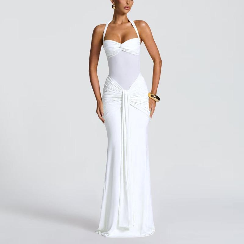 New women's clothing temperament pleated streamer dress foreign trade fashion neck sexy hip wrap dress women