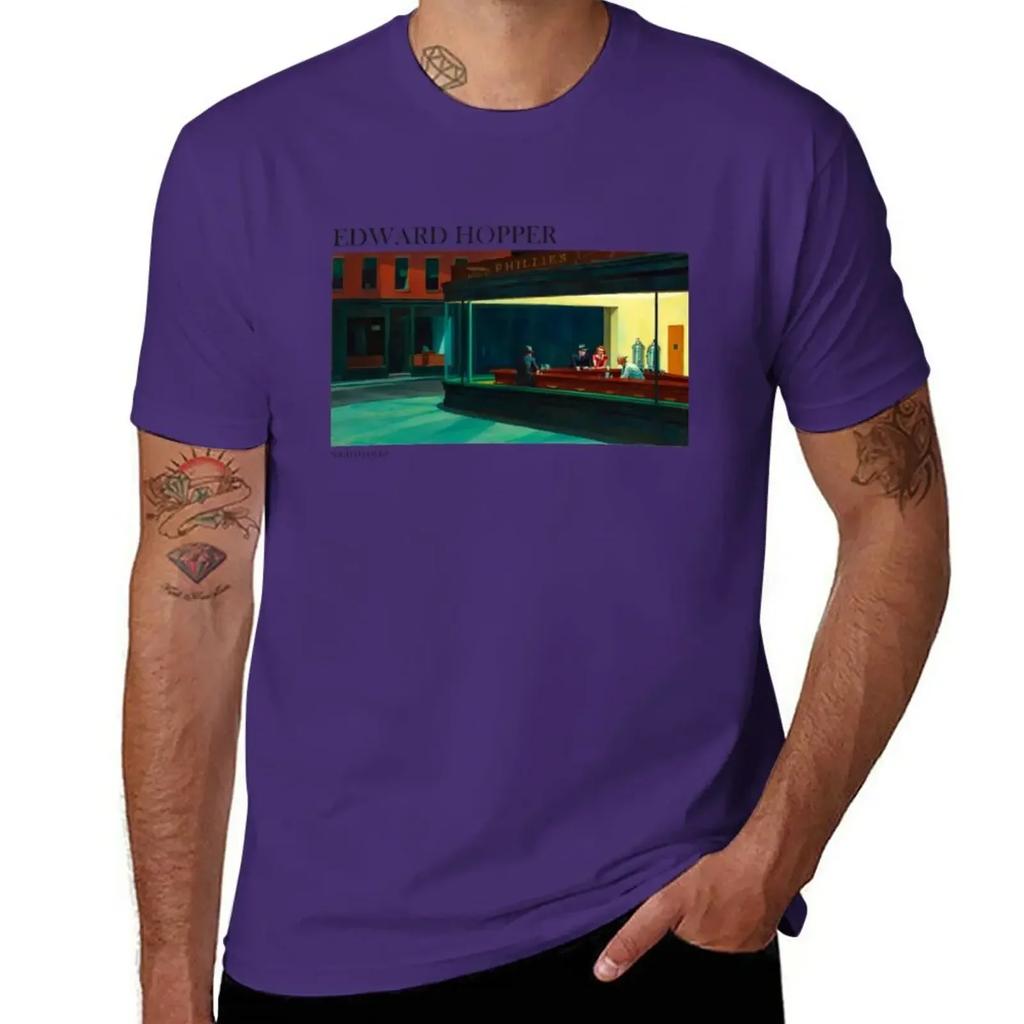 Edward Hopper Nighthawks T-Shirt blacks anime clothes Men's clothing