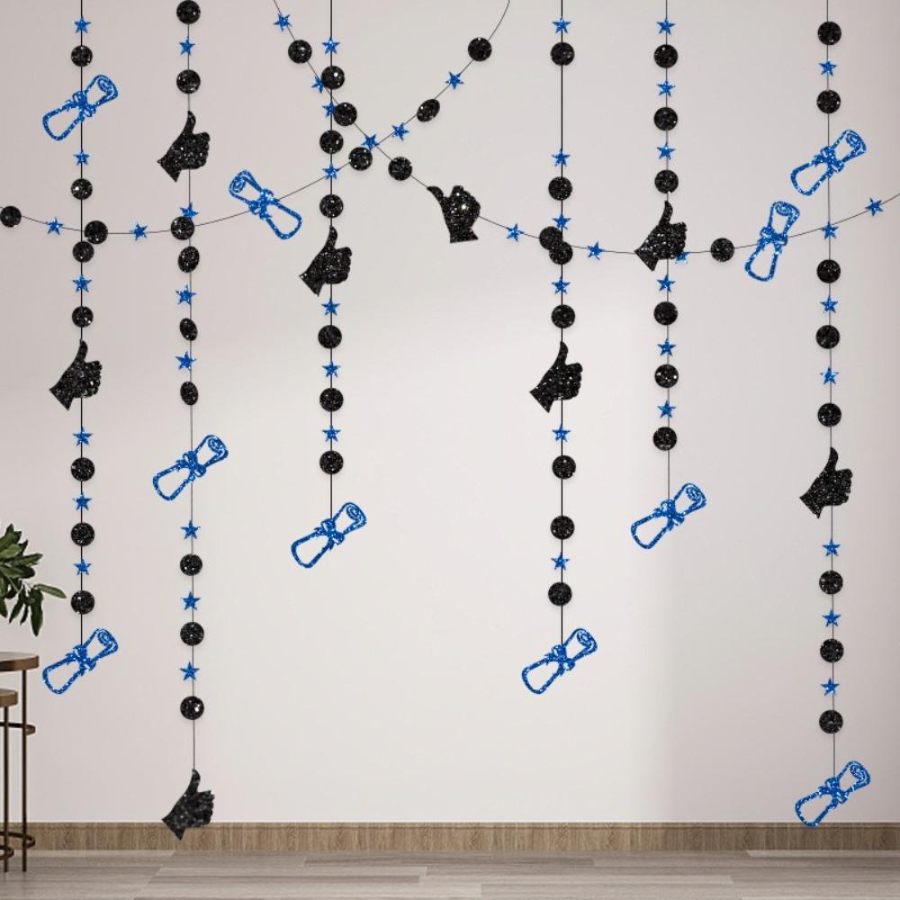 Glitter Paper Graduation Garlands Circle Designs Black Gold Color Graduation Hanging Decoration 2026 Year Number 4M Length