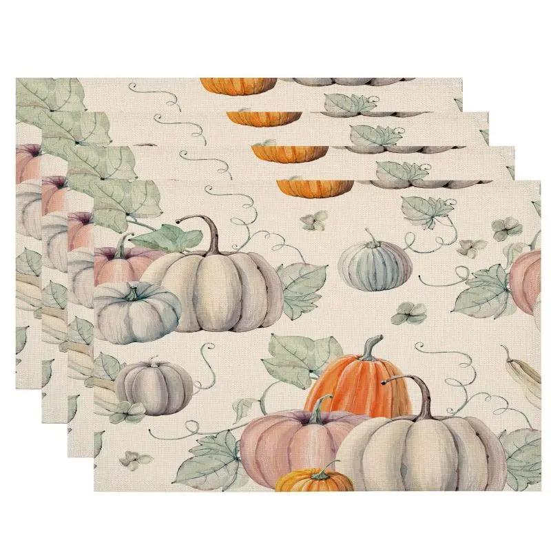 1PC Thanksgiving Day Placemats Pumpkin Print Tableware Mat Christmas Decor for Home Xmas Navidad Noel NewYear Table Decor