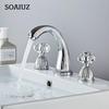Bathroom Basin Faucet Black Sink Tap Brass Gold Faucet Bathroom Sink Faucet 3 Hole Crystal Handle Hot And Cold Water Tap