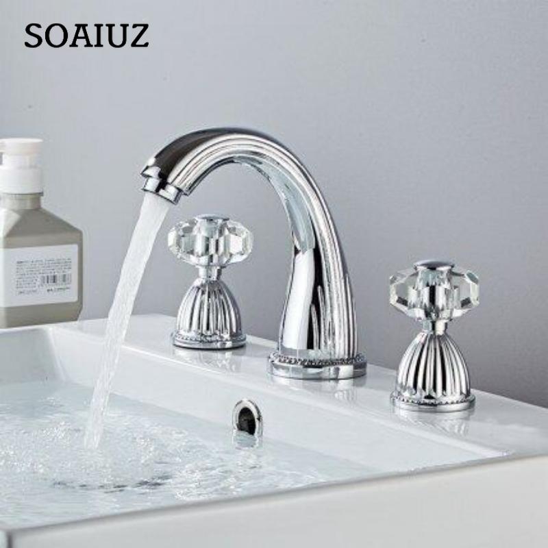 Bathroom Basin Faucet Black Sink Tap Brass Gold Faucet Bathroom Sink Faucet 3 Hole Crystal Handle Hot And Cold Water Tap