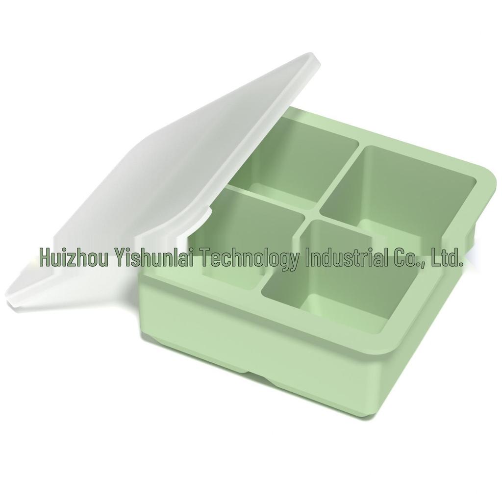 Silicone Ice Cube Tray with Lid: 4-Grid Frozen Soup & Food Storage Box