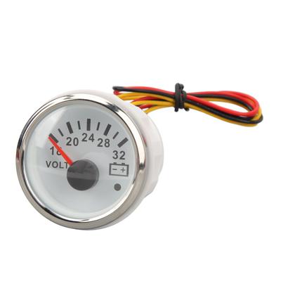 Medidor de Voltímetro de 52 mm 18V?32V Esfera Blanca Bisel Plateado Voltaje Universal de Puntero Eléctrico