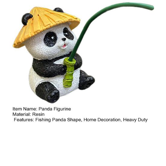 Cartoon Panda Fishing Figurine Sitting Panda Resin Statue Sculpture Outdoor Yard Fishpond Aquarium Fish