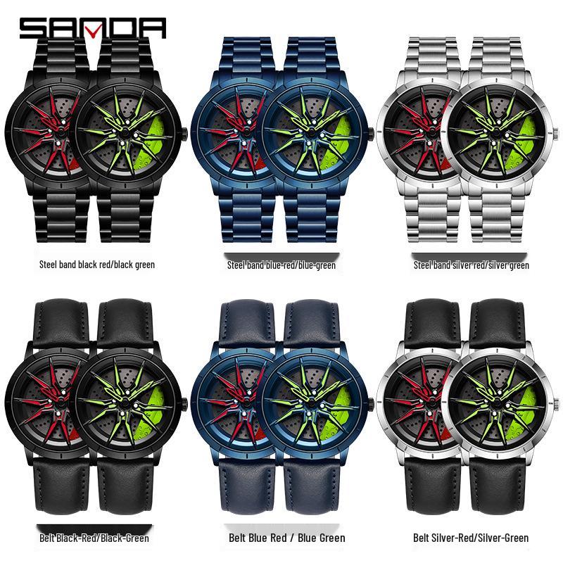 Sanda Men's Racing Concept Quartz Watch with 3D Hollow Dial and Rotating Waterproof Design