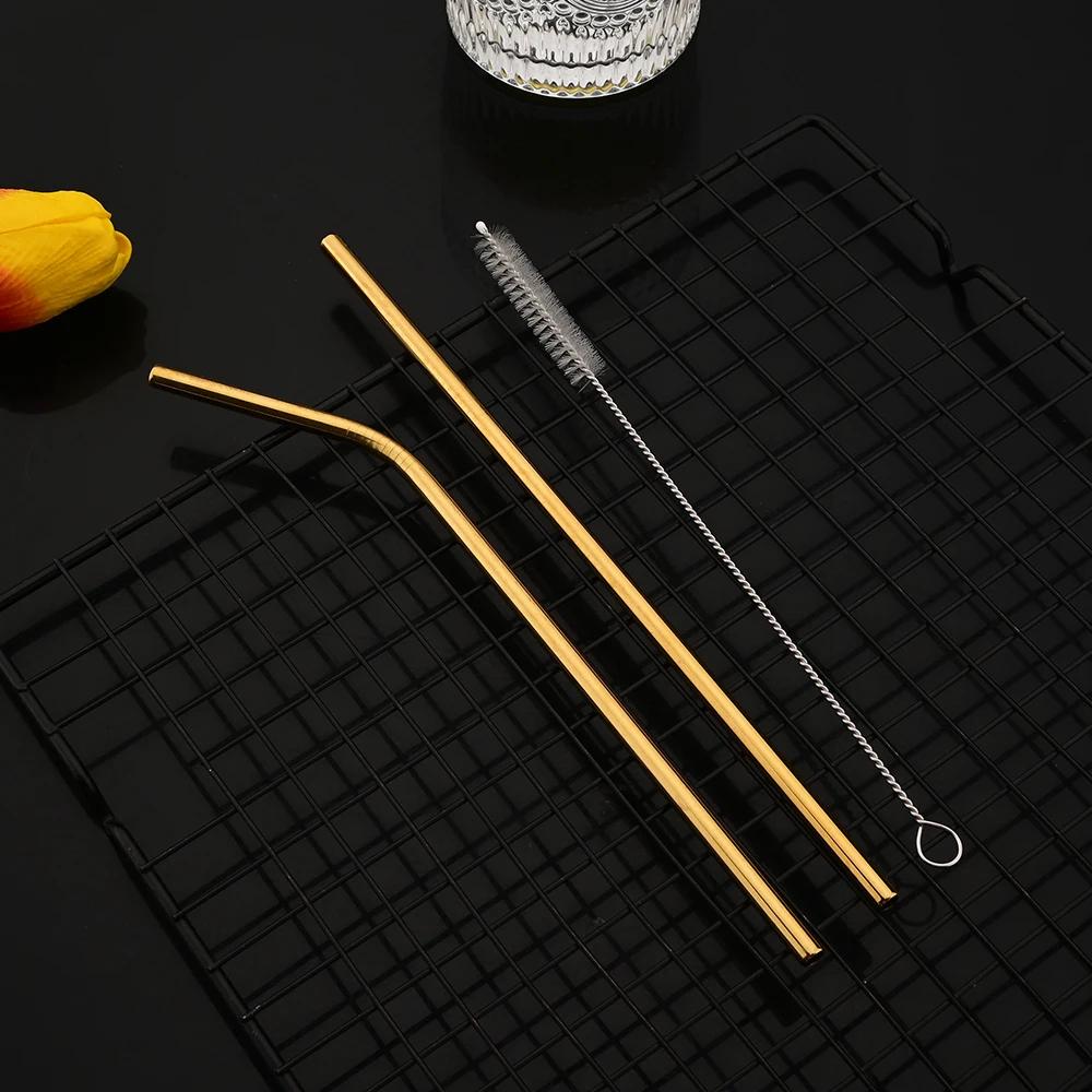 3Pcs Stainless Steel Straws Reusable Metal Drinking Straws With Cleaner Brush Set Eco Friendly Straws for Cocktail Bar Accessory