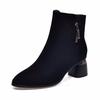 Pointed short boots fashion boots women's new black sheepskin coarse heel cotton boots two heights