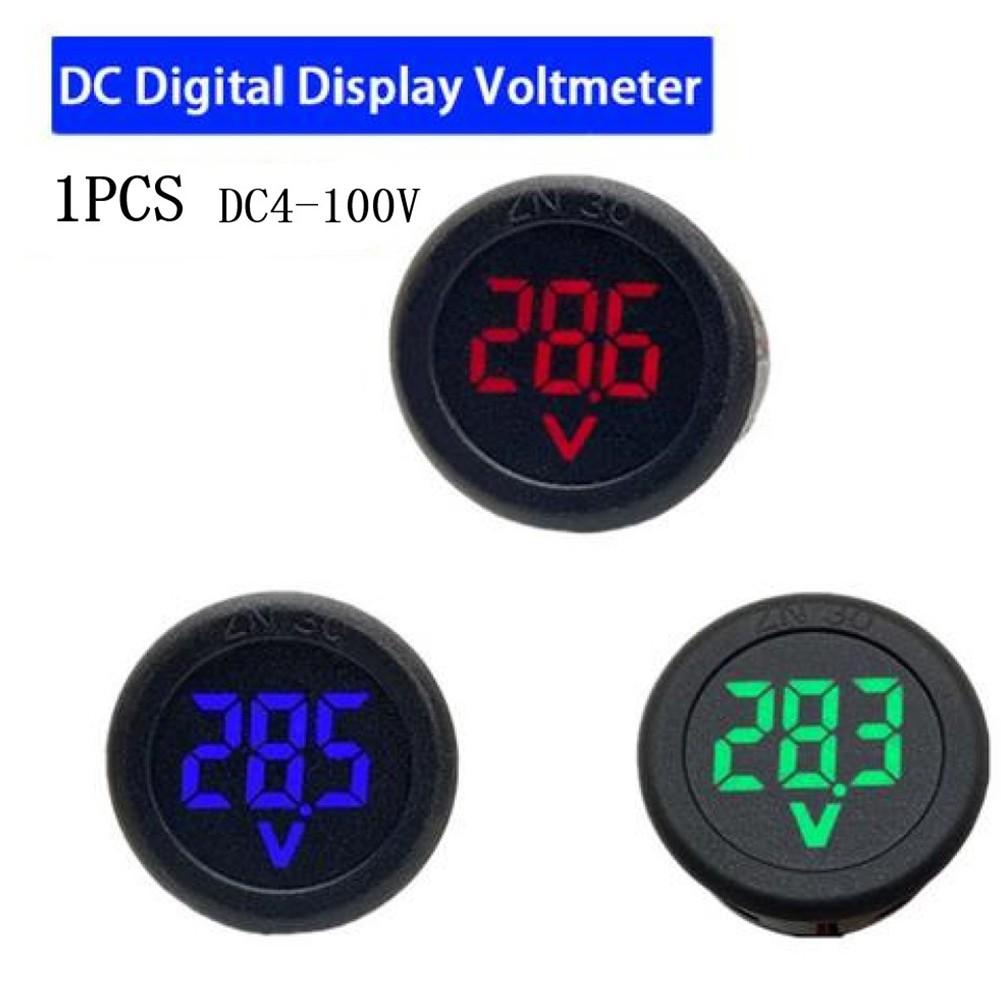 1PCS DC4-100V DC LED Digital Display Car Round Two-wire Voltmeter Tester Panel