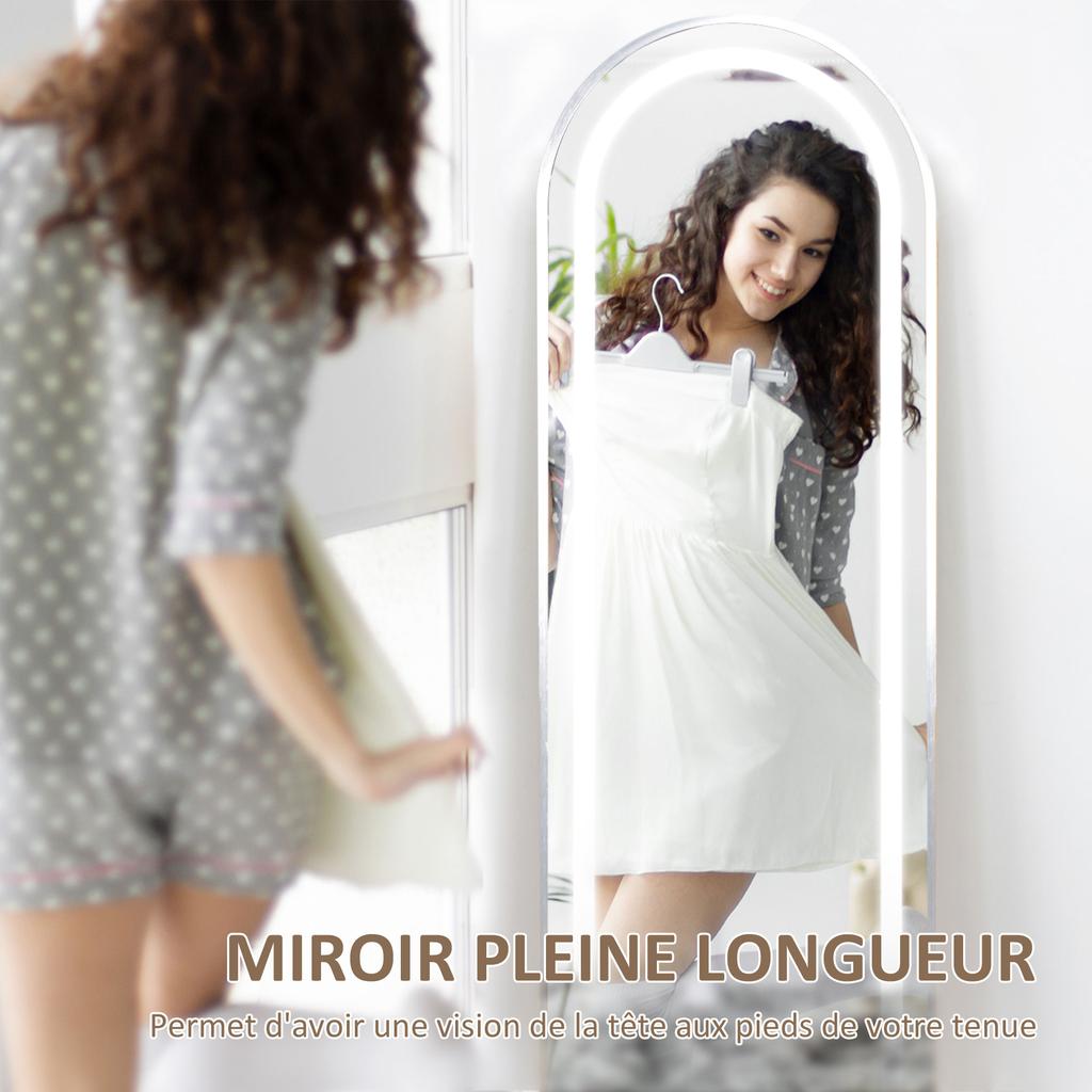 Full-Length LED Arched Mirror, 3 Colors, Memory Function, 150 x 40 cm, Silver