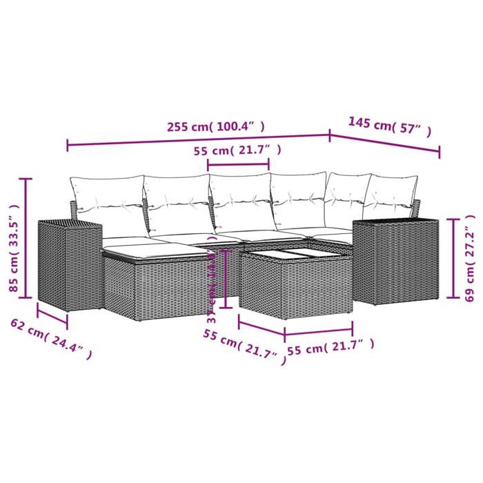VidaXL Salon de Jardin avec Coussins 7 pcs, Canapés de Terrasse, Ensemble de Meubles de Patio, Mobilier d'Extérieur, Marron 3255210