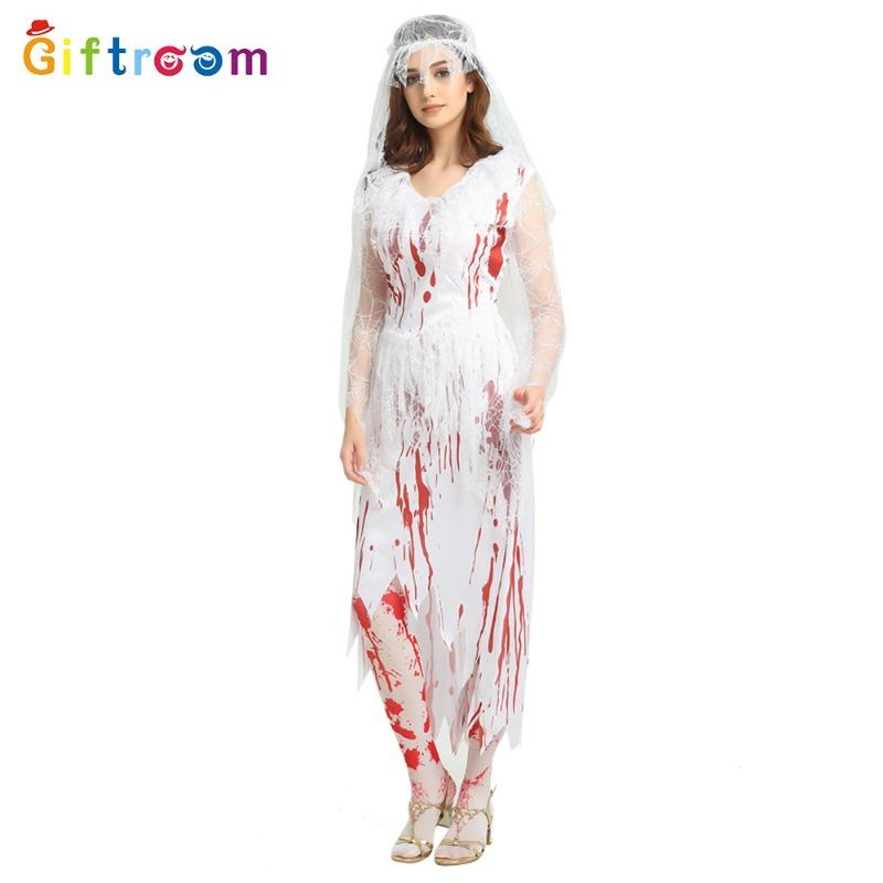 Halloween Show Costume Long Dress Blood Ghost Bride Witch Vampire Ghost Cosplay Costume