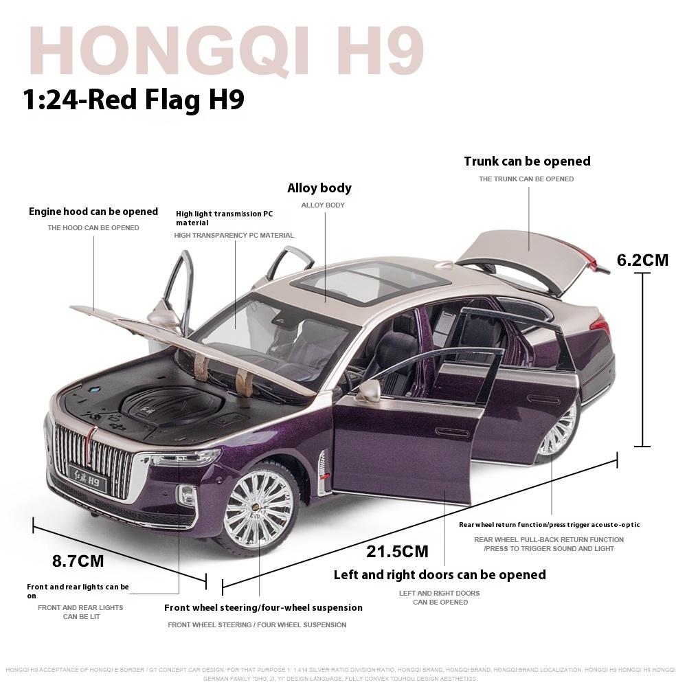 1/24 Scale HONGQI H9 SUV Alloy Car Diecast Model Sound & Light Pull Back Toy Coffee Shop Decorations Collect Ornament Children Present