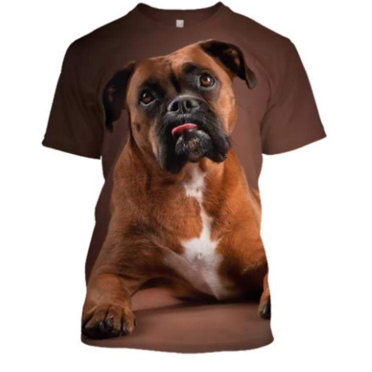 

Summer Round Neck 3D Print Cute Dog Pattern Tops Fashionable Casual Short Sleeved Men s T-shirts XS