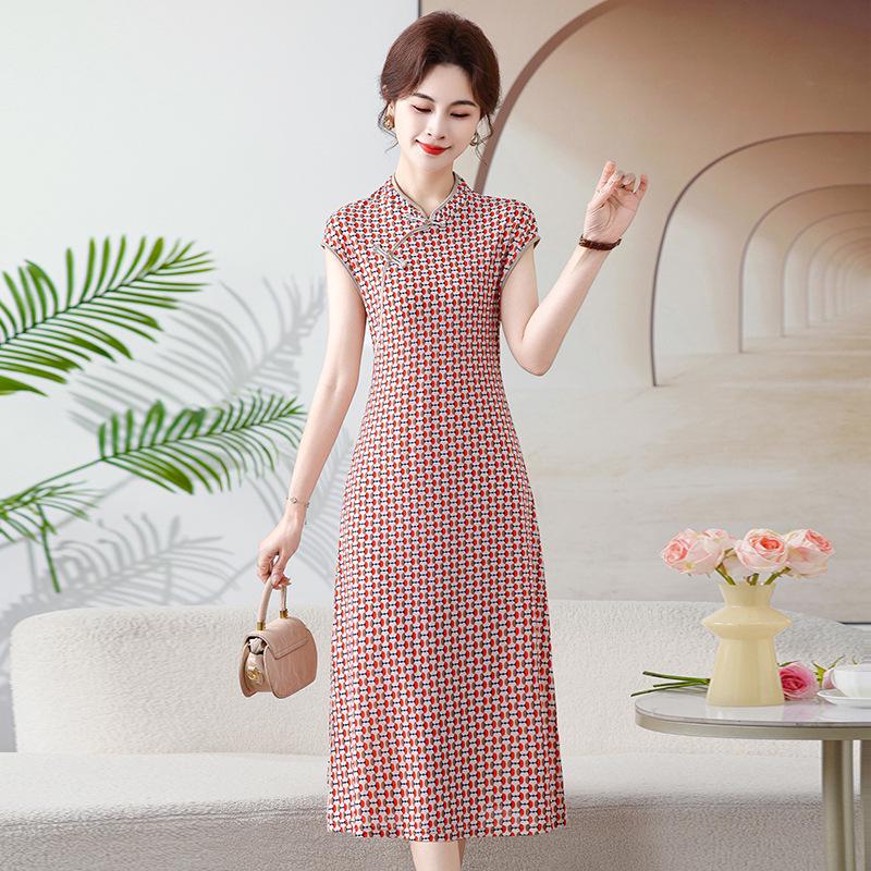 2026 New Style Slimming Qipao Plaid Mid-Length Dress for Women