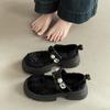 Niche one-word buckle pearl loafers retro summer 2025 new versatile trendy bow Mary Jane shoes women