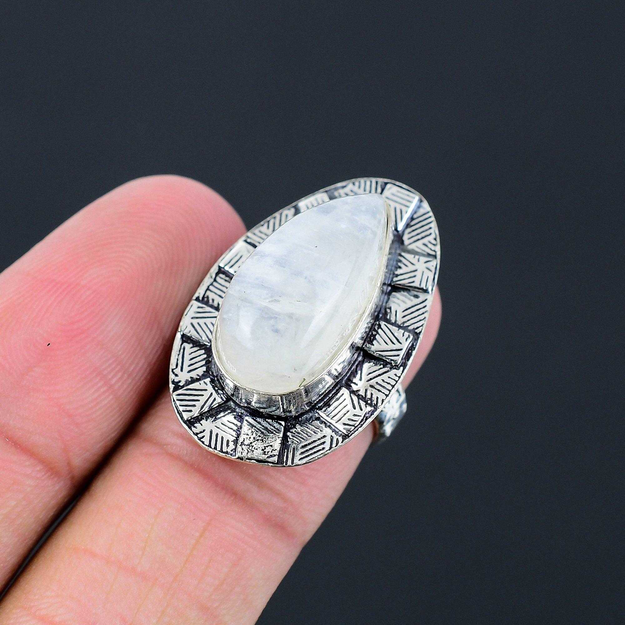 Gift For Her Natural Rainbow Moonstone Stackable Ring Size 6 925 Silver 6