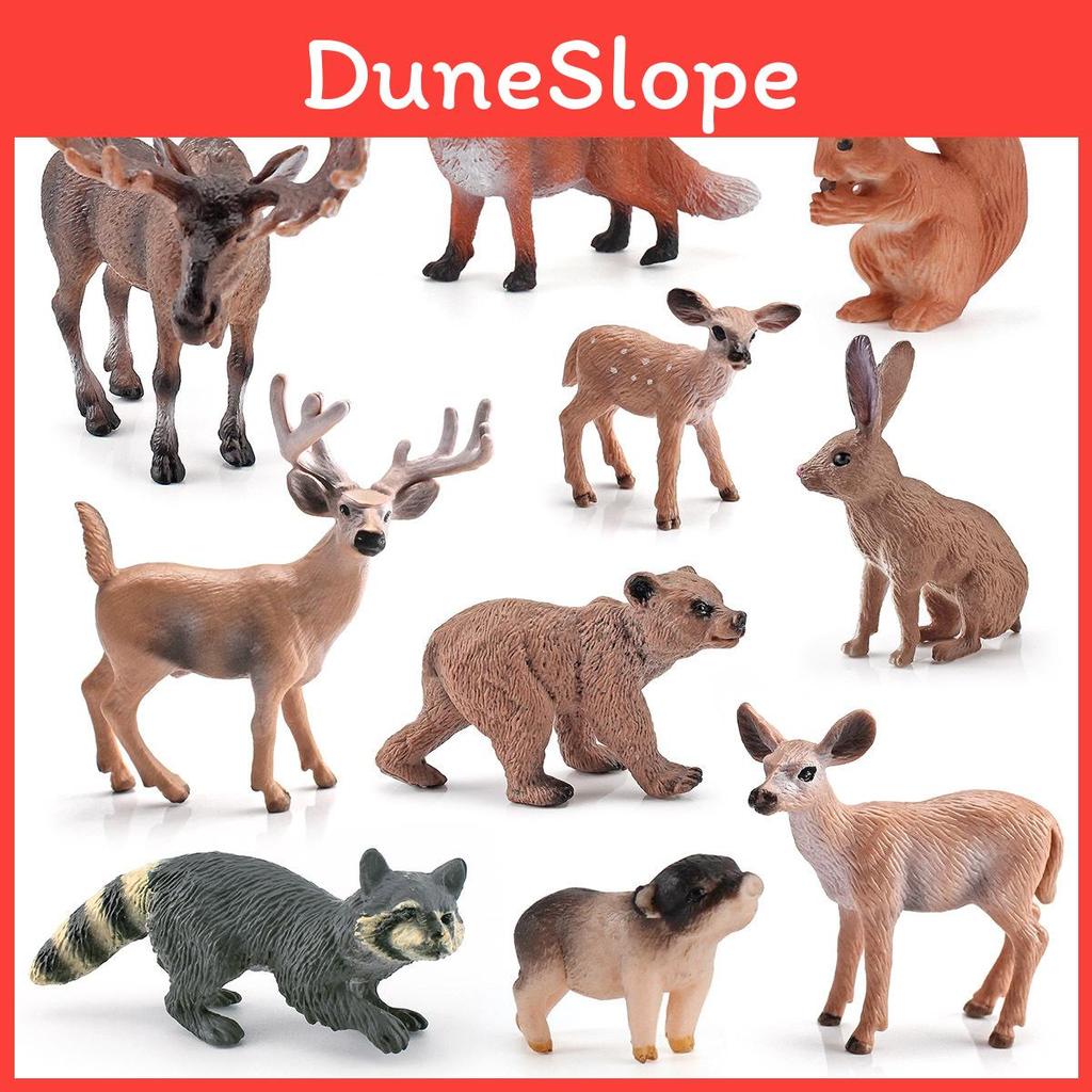 10 Piece Realistic Forest Animal Figurine Set Elk Raccoon White Tailed Deer Bear Fox Rabbit Model Pvc Material