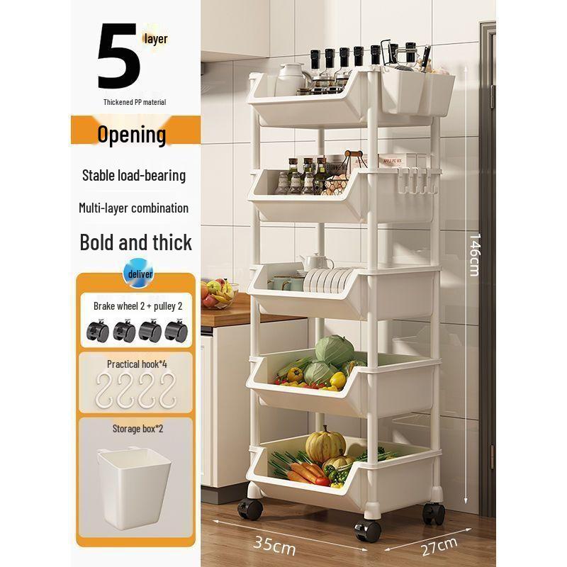 Movable Multi-layer Kitchen Storage Rack for Toys, Snacks, Fruits & Vegetables - Floor-standing and Multi-functional Shelf.
