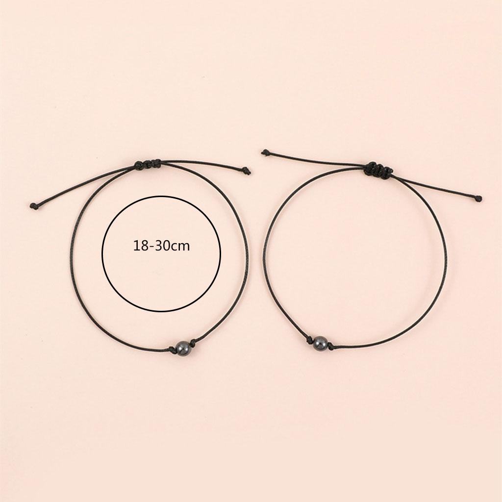 2 Pieces Magnetic Black Gallstone Bracelet European and American Creative Hand-woven Adjustable Card Couple Bracelet