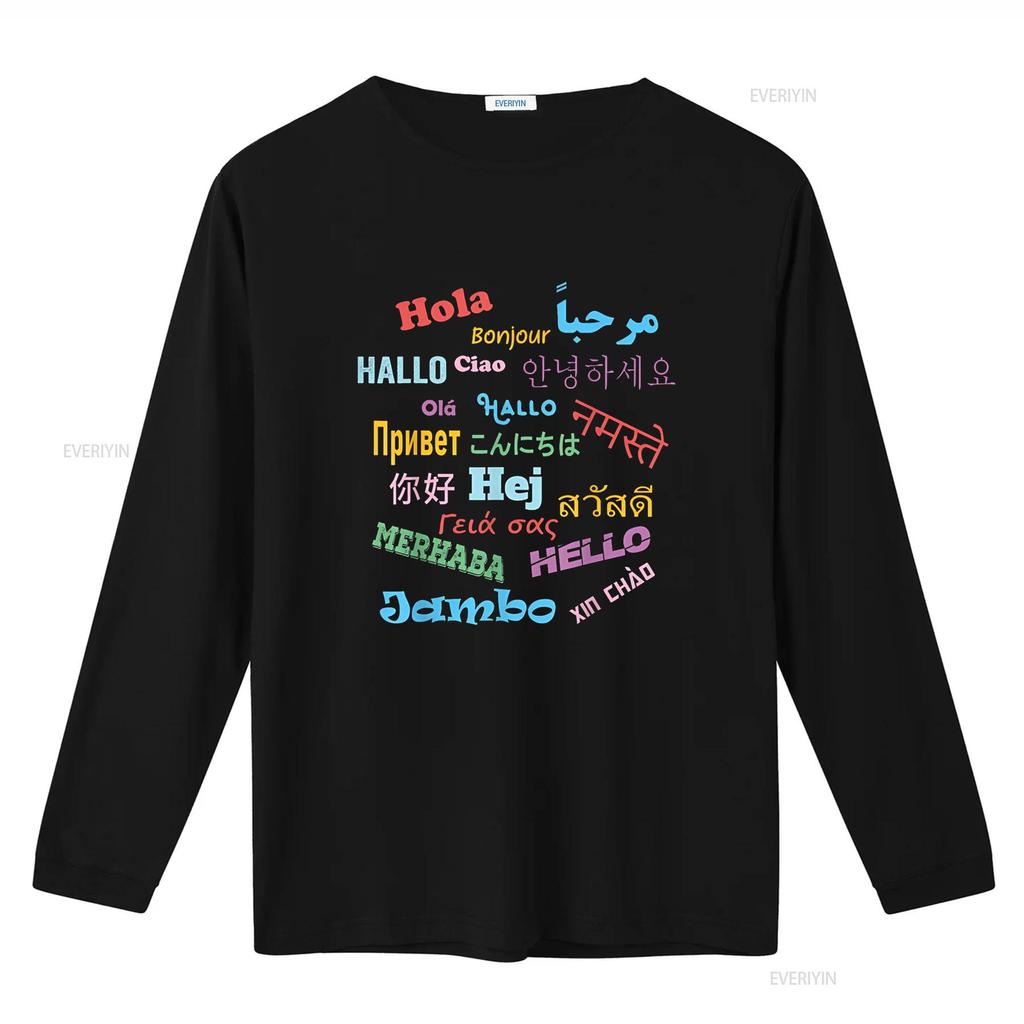 Hello Word In Different Languages Travel and Teacher T Shirt Vintage Washed Casual Soft Streetwear Fashion Stretched Unisex