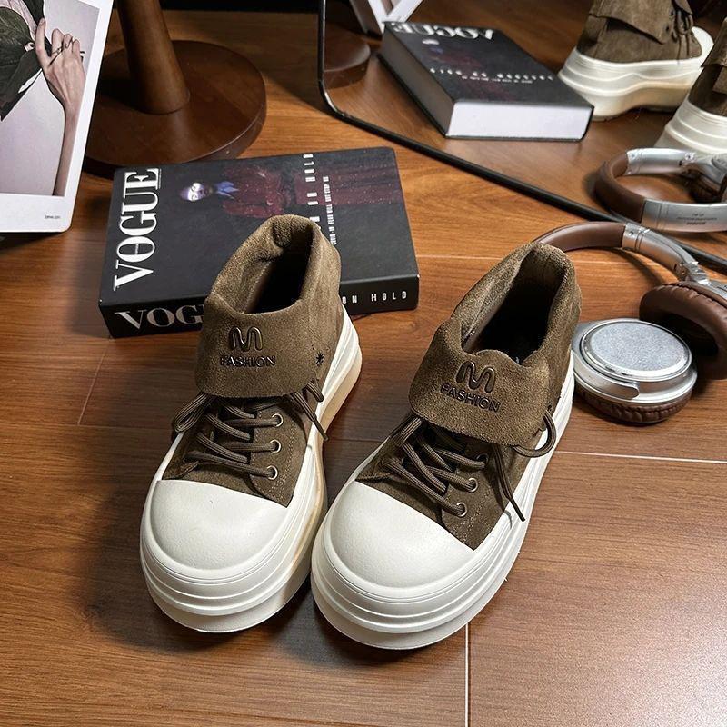 Women's High-Top Retro Frosted Lace-Up Martin Boots with Thick Soles, Height-Increasing Design, 2025 Edition