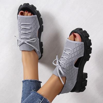 Platform Sandals Women's New Summer Breathable Mesh Fly-woven Sports Shoes Light Soft Sole Roman Casual Women's Shoes Trendy Thick Sole
