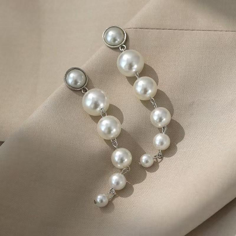 Cross-Border Style Imitation Pearl Long Earrings: Simple, Exquisite, and Unique Design with Small and Large Pearl Studs