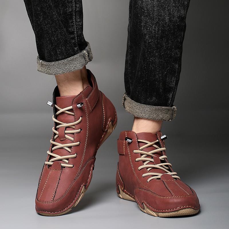 Autumn Winter Handmade Split Leather Boots Men Shoes Comfortable Ankle Boots For Men Casual Shoes Moccasins Men Boots