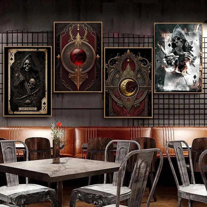 Playing Cards Canvas Painting Fire Skull Card Poster Print Poker for Living Room Wall Art Home Decor