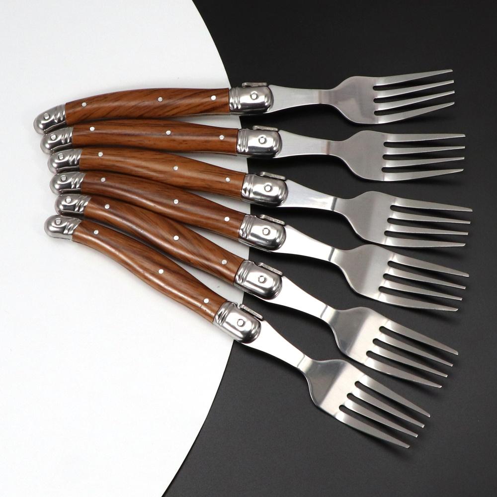 Jaswehome 6Piece Wood Grain Handle Steak Knife Fork Collection Western Food Knife and Fork Set Stainless Steel Cutlery Utensils