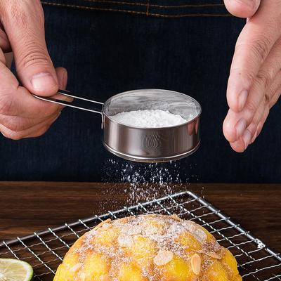 Tamiz de harina de acero inoxidable de 40 mallas con asa, para cocina, filtro redondo de mano, tamiz para café, azúcar en polvo, utensilios para hornear