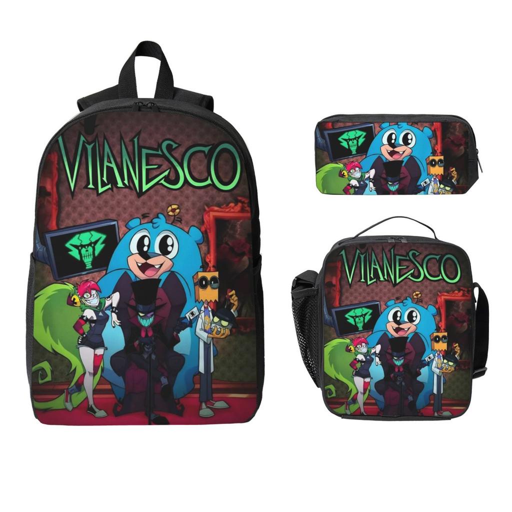 3Pcs Villainous Comdy Merch Backpack Set for Boy Girl Pen Bags Bookbag Sets with Lunch Box For School Students Daypack