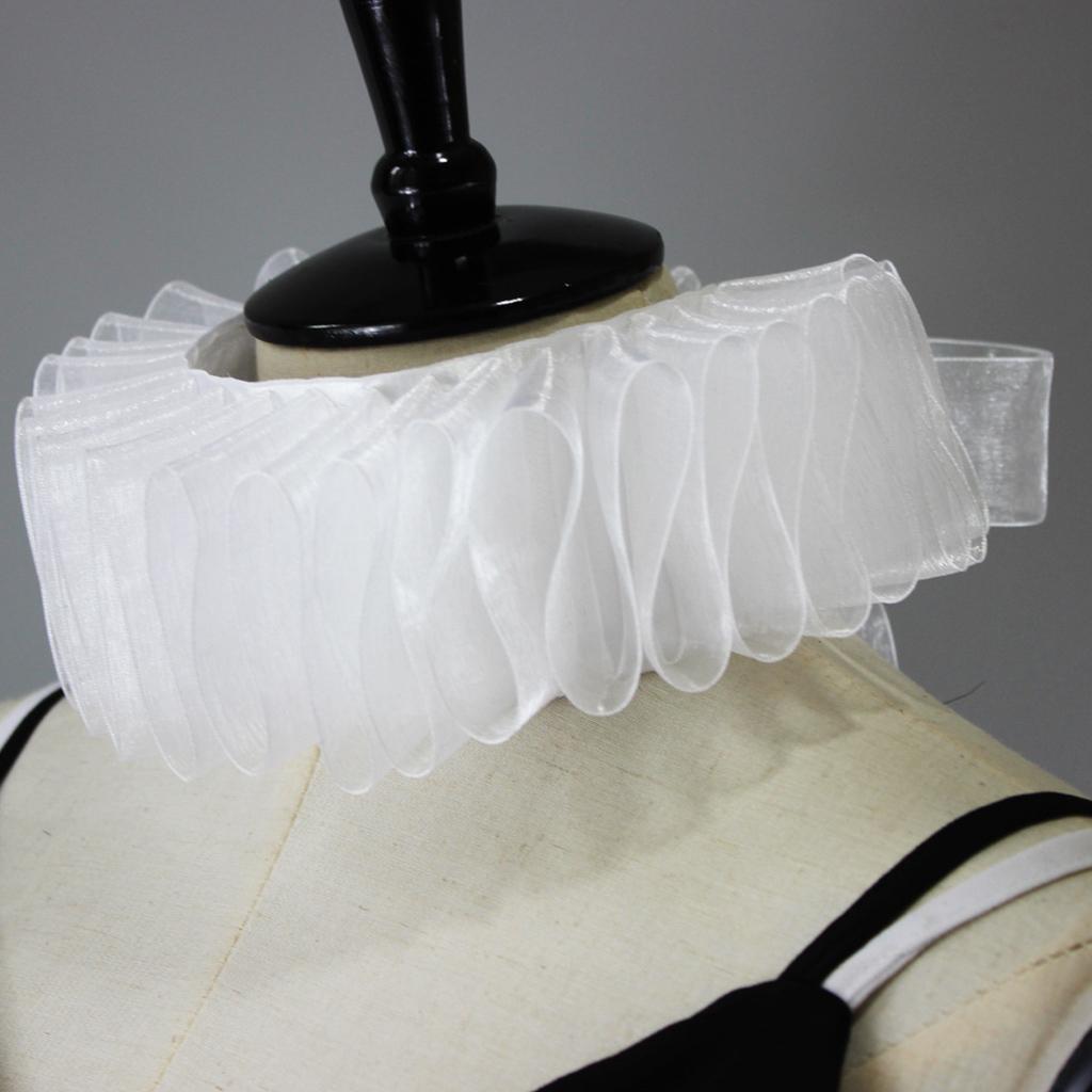 Gothic Costume Accessory White Ruffled Chiffon Detachable Collar Adjustable Ribbon For Multiple Outfits