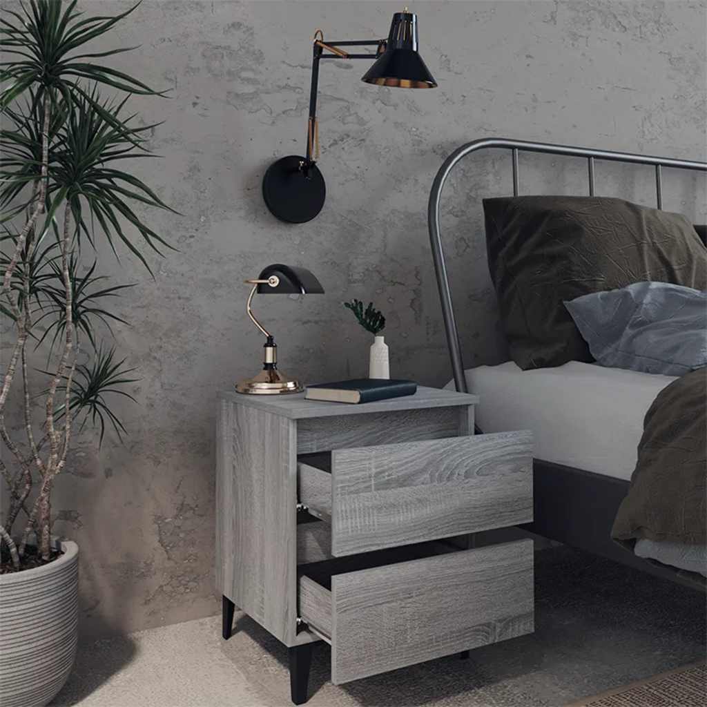 Nightstands with Metal Legs 2 pcs Grey Sonoma 40 x 35 x 50 cm